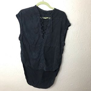 Scotch and Soda Black Lace up Short Sleeve Blouse